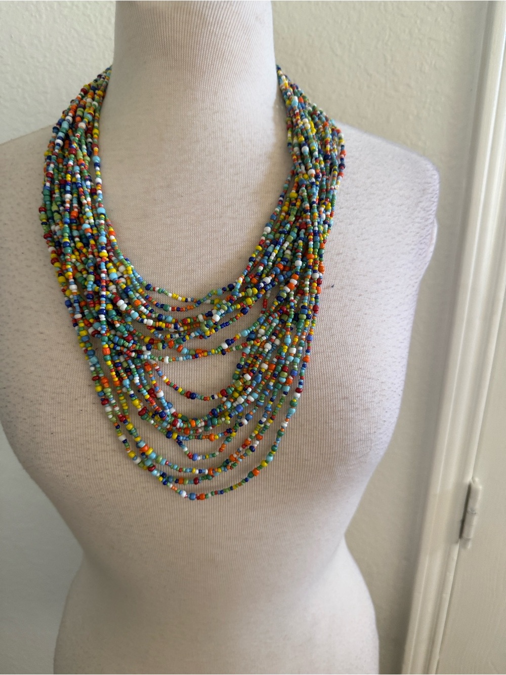 Handmade Multi-Color Seed Bead Layered Necklace - Women Jewelry.